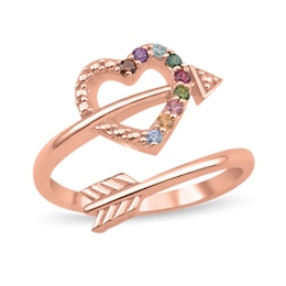 Mother's Gemstone Beaded Heart and Arrow Wrap Ring (3-9 Stones)