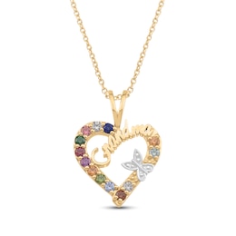 Grandma's Gemstone with Offset Butterfly Loop Heart Pendant (3-13 Stones)