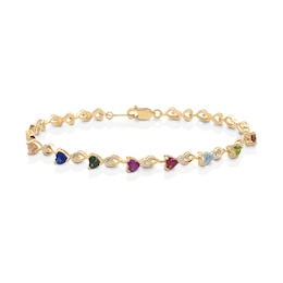 Mother's Heart-Shaped Gemstone Bypass Swirl Link Bracelet (3-14 Stones)
