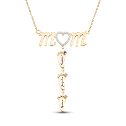 Mother's Gemstone Engravable Footprints Dangle &quot;mom&quot; Necklace (1-4 Stones and Lines)