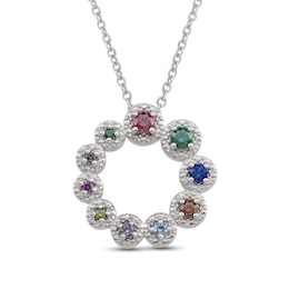 Mother's Gemstone Beaded Frame Graduated Circle Pendant (10 Stones)