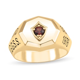 Men's 3.5mm Gemstone Shield Engravable Knife Edge Octagonal Signet Ring (1 Stone and 1-4 Lines)