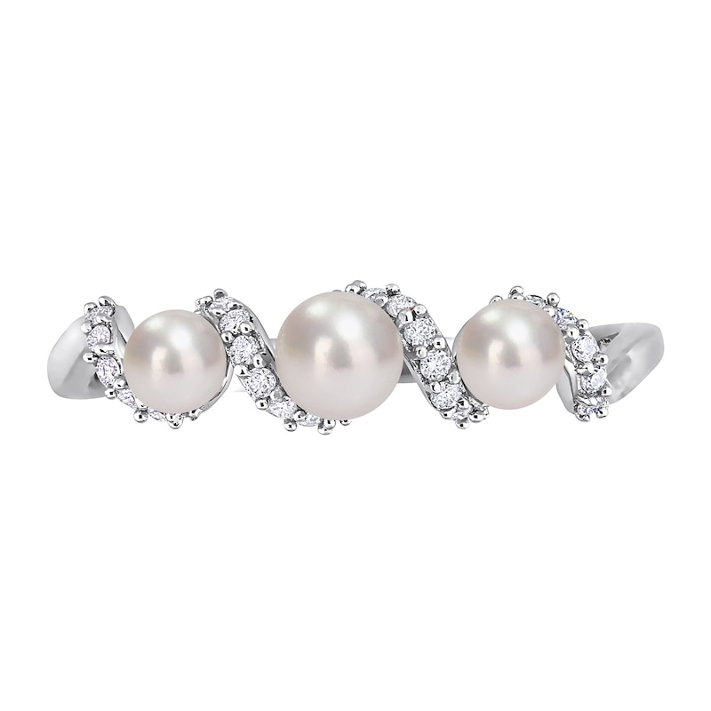 3.0-4.0mm Baroque Freshwater Cultured Pearl and 0.09 CT. T.W. Diamond Twist Shank Ring in 14K White Gold