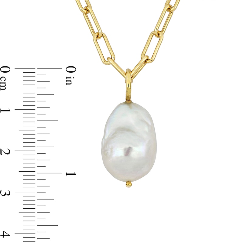 13.0-13.5mm Baroque Cultured Freshwater Pearl Paper Clip Necklace in Sterling Silver with 18K Gold Plate|Peoples Jewellers