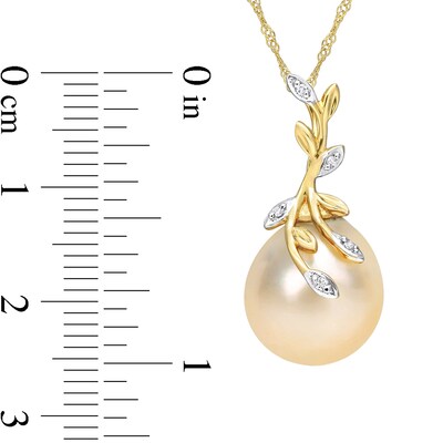12.0-12.5mm Baroque Golden South Sea Cultured Pearl and Diamond Accent Vine Pendant in 14K Gold-17"