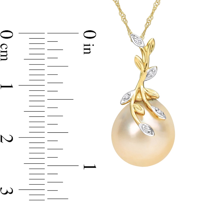 Main Image 3 of 12.0-12.5mm Baroque Golden South Sea Cultured Pearl and Diamond Accent Vine Pendant in 14K Gold-17"