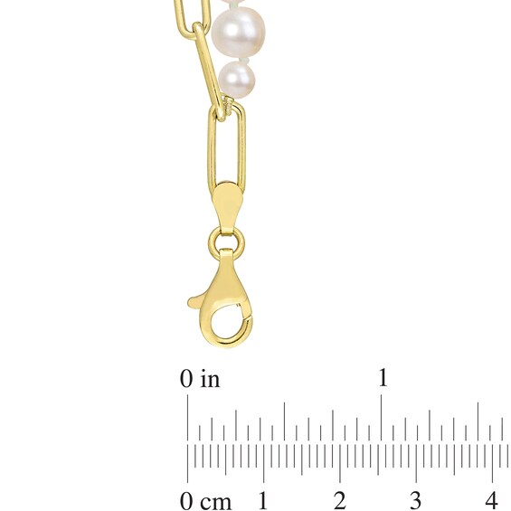 5.0-7.0mm Freshwater Cultured Pearl and Paper Clip Chain Double Strand Necklace in Sterling Silver with 18K Gold Plate