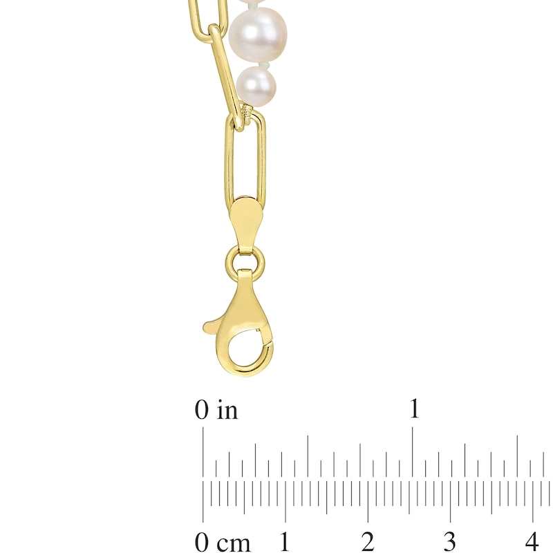 5.0-7.0mm Freshwater Cultured Pearl and Paper Clip Chain Double Strand Necklace in Sterling Silver with 18K Gold Plate