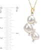 8.0-9.5mm Oval Cultured Freshwater Pearl and 0.17 CT. T.W. Diamond Triple Drop Pendant in 14K Gold - 17"