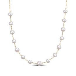 6.5-8.5mm Cultured Freshwater Pearl Bead Station Necklace in Sterling Silver with 18K Gold Plate