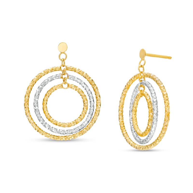 Diamond-Cut Layered Beaded Circle Drop Earrings in 18K Two-Tone Gold