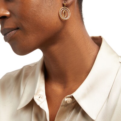 Diamond-Cut Layered Beaded Circle Drop Earrings in 18K Two-Tone Gold