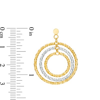 Diamond-Cut Layered Beaded Circle Drop Earrings in 18K Two-Tone Gold