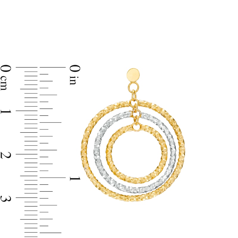 Diamond-Cut Layered Beaded Circle Drop Earrings in 18K Two-Tone Gold
