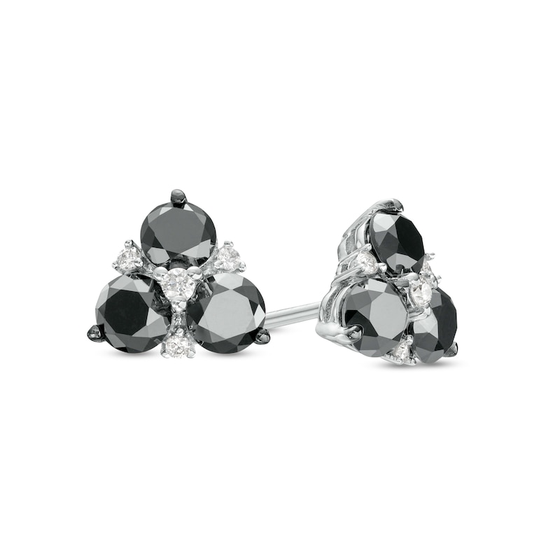 1.50 CT. T.W. Black and White Diamond Triad Stud Earrings in 10K White Gold|Peoples Jewellers