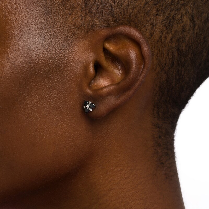 Main Image 2 of 1.50 CT. T.W. Black and White Diamond Triad Stud Earrings in 10K White Gold