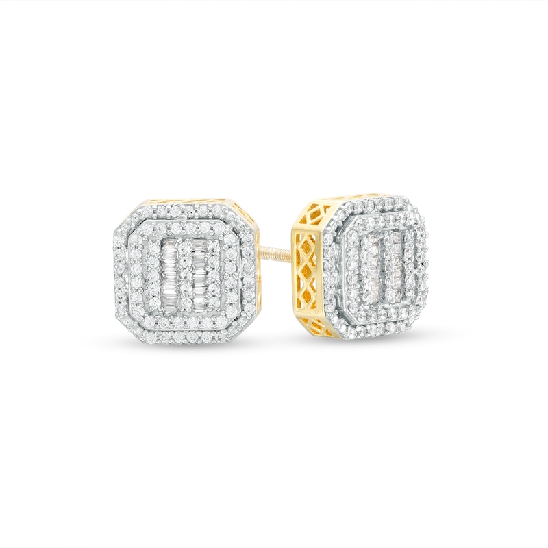 Men's 0.45 CT. T.W. Octagon-Shaped Multi-Diamond Frame Stud Earrings in 10K Gold|Peoples Jewellers