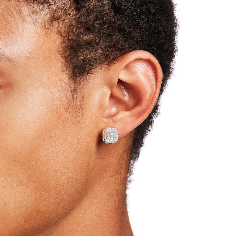 Men's 0.45 CT. T.W. Octagon-Shaped Multi-Diamond Frame Stud Earrings in 10K Gold|Peoples Jewellers