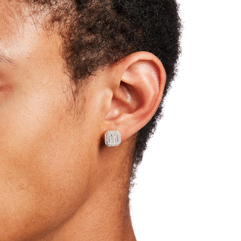 Main Image 2 of Men's 0.45 CT. T.W. Octagon-Shaped Multi-Diamond Frame Stud Earrings in 10K Gold