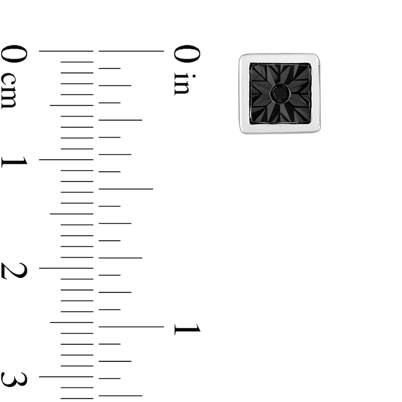 Main Image 4 of Men's Black Diamond Accent Sunburst Square Stud Earrings in Sterling Silver