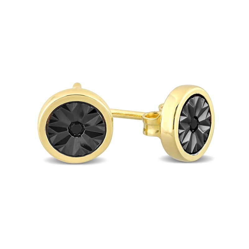 Main Image 3 of Men's Black Diamond Accent Sunburst Circle Stud Earrings in Sterling Silver with Yellow Rhodium