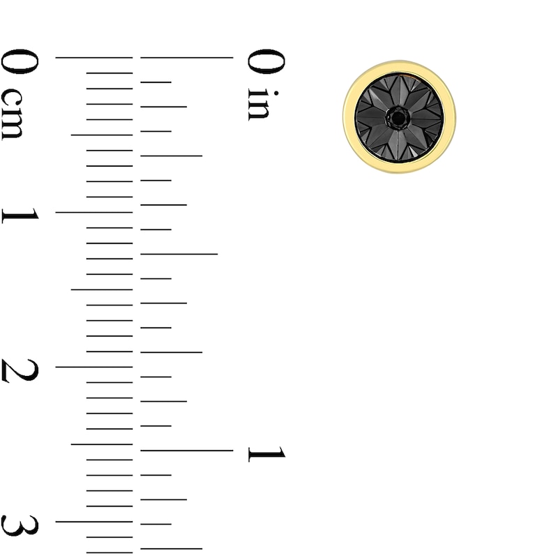 Main Image 4 of Men's Black Diamond Accent Sunburst Circle Stud Earrings in Sterling Silver with Yellow Rhodium
