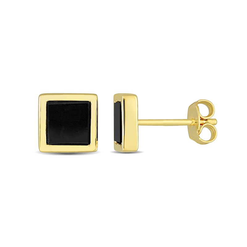 Men's 5.3mm Square Onyx Stud Earrings in Sterling Silver and Yellow Rhodium|Peoples Jewellers