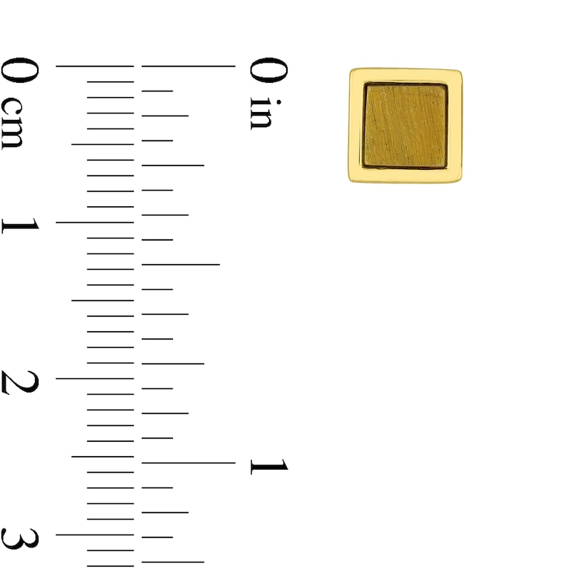 Men's 5.3mm Square Tiger's Eye Stud Earrings in Sterling Silver with Yellow Rhodium