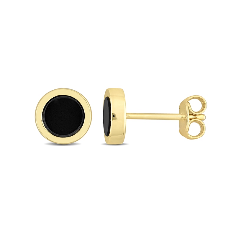 Men's 5.5mm Onyx Stud Earrings in Sterling Silver and Yellow Rhodium|Peoples Jewellers