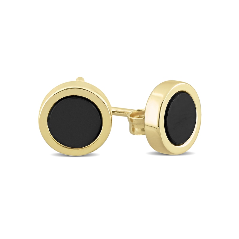 Main Image 3 of Men's 5.5mm Onyx Stud Earrings in Sterling Silver and Yellow Rhodium