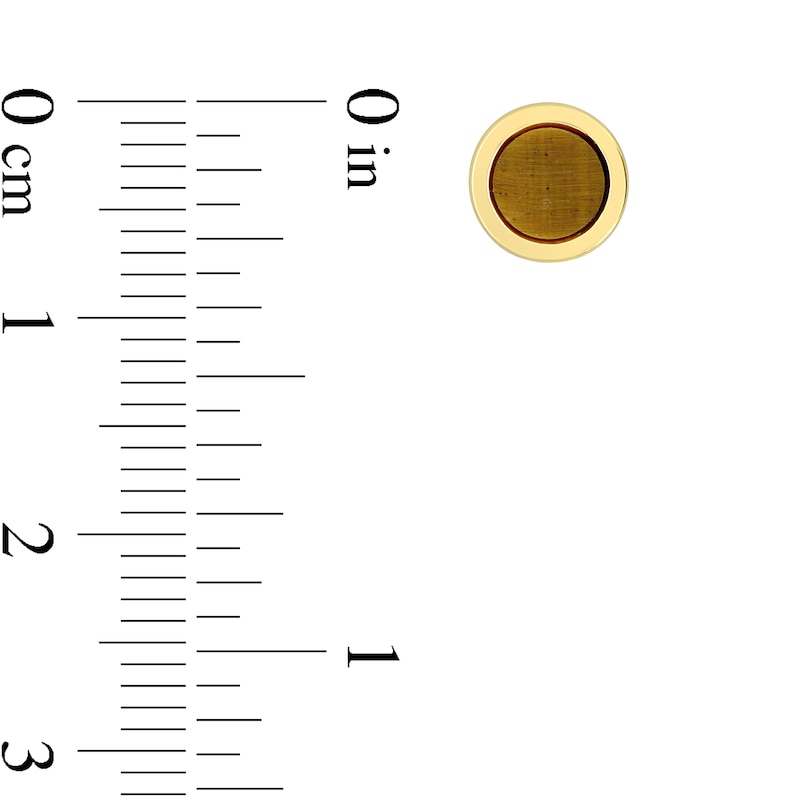 Main Image 4 of Men's 5.5mm Tiger's Eye Stud Earrings in Sterling Silver with Yellow Rhodium