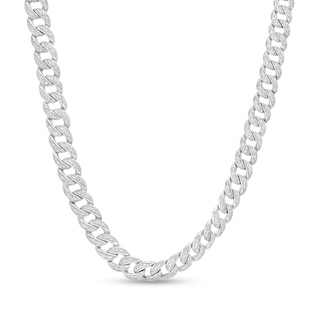 Men's 1.50 CT. T.W. Diamond Cuban Curb Chain Necklace in Sterling Silver - 22"