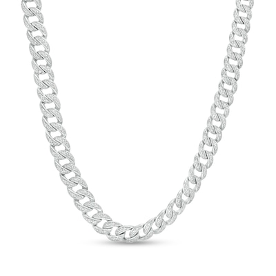 Men's 1.50 CT. T.W. Diamond Cuban Curb Chain Necklace in Sterling Silver - 22"