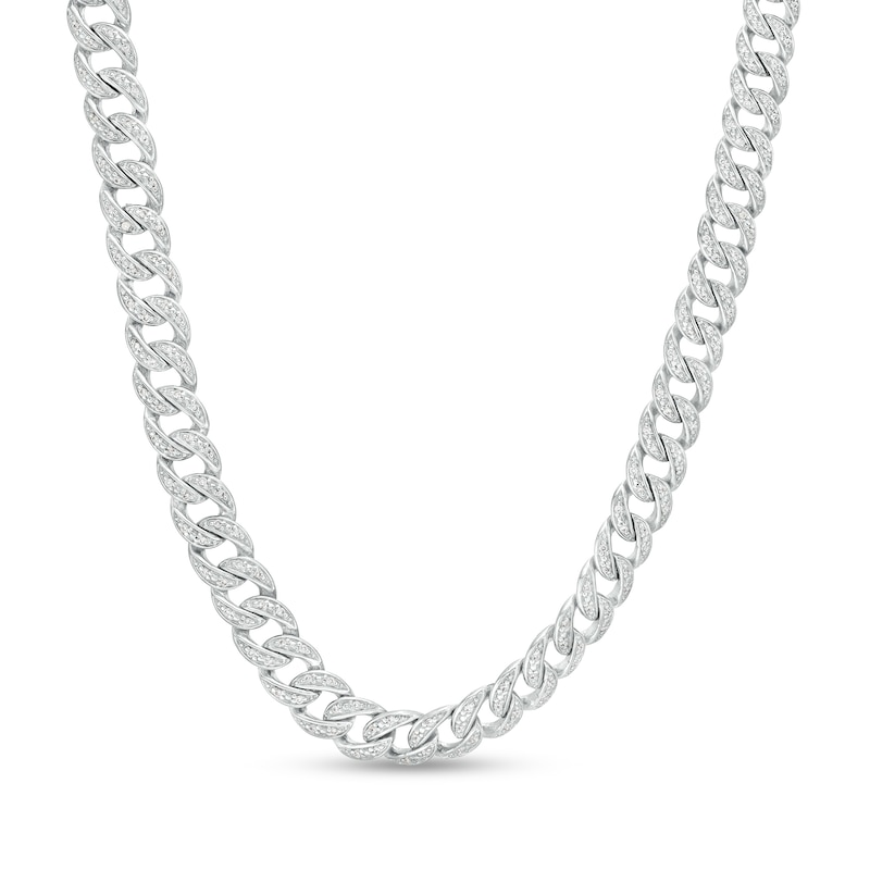 Main Image 1 of Men's 1.50 CT. T.W. Diamond Cuban Curb Chain Necklace in Sterling Silver - 22"