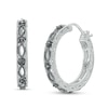 Thumbnail Image 1 of 0.08 CT. T.W. Black Diamond Lace Pattern Vintage-Style Hoop Earrings in Sterling Silver and Black Rhodium