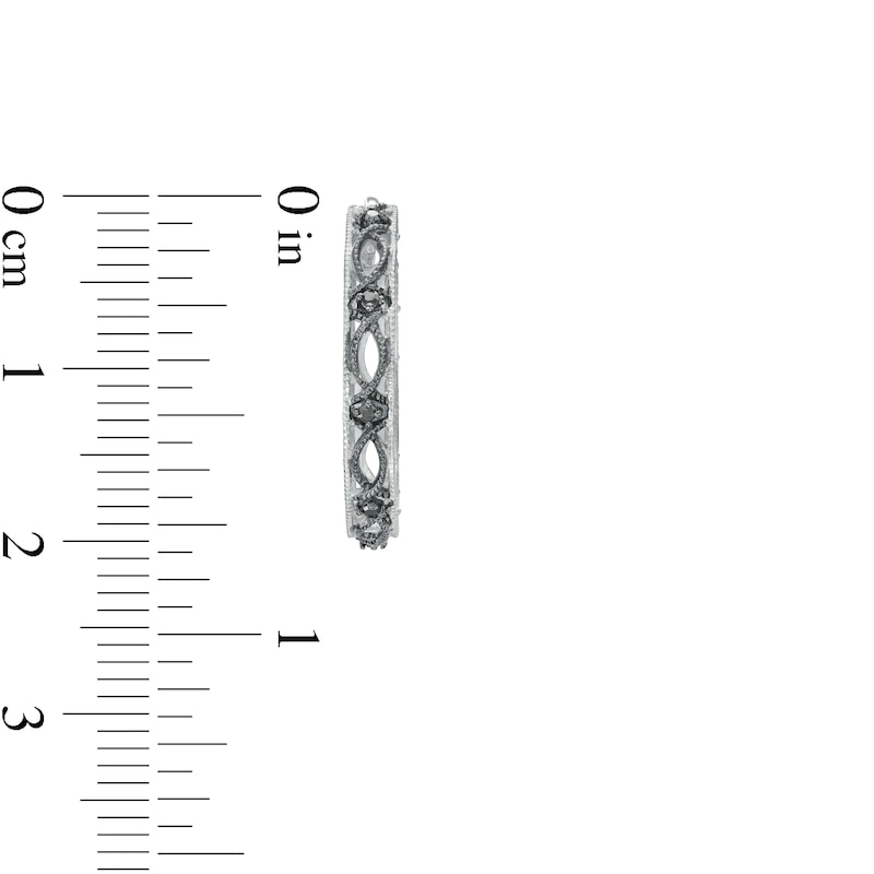 Main Image 3 of 0.08 CT. T.W. Black Diamond Lace Pattern Vintage-Style Hoop Earrings in Sterling Silver and Black Rhodium