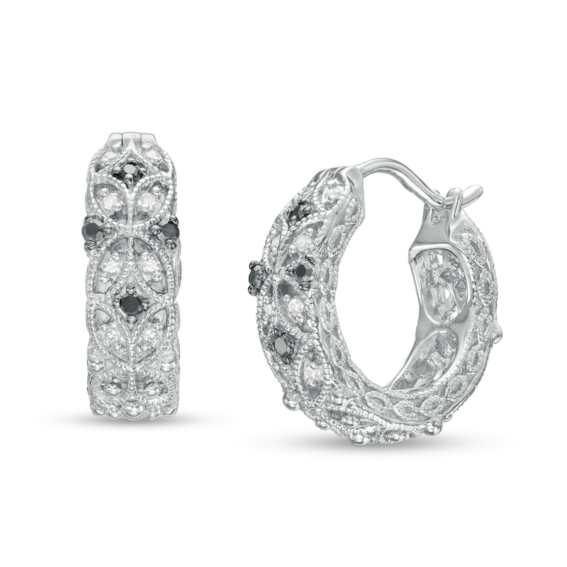0.15 CT. T.W. Black and White Diamond Art Deco Vintage-Style Huggie Hoop Earrings in Sterling Silver