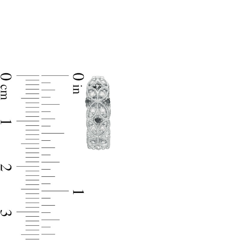 Main Image 3 of 0.15 CT. T.W. Black and White Diamond Art Deco Vintage-Style Huggie Hoop Earrings in Sterling Silver