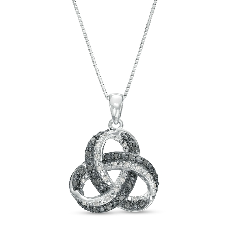 Main Image 1 of 0.24 CT. T.W. Black and White Diamond Beaded Love Knot Pendant in Sterling Silver and Black Rhodium
