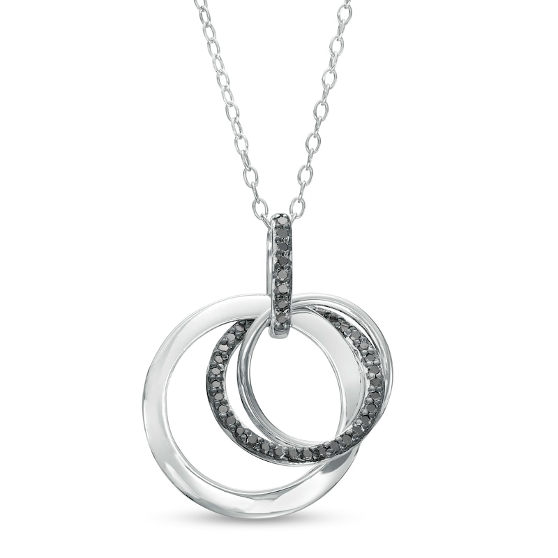 0.21 CT.T.W. Black Diamond Interlocking Circles Trio Pendant in Sterling Silver|Peoples Jewellers