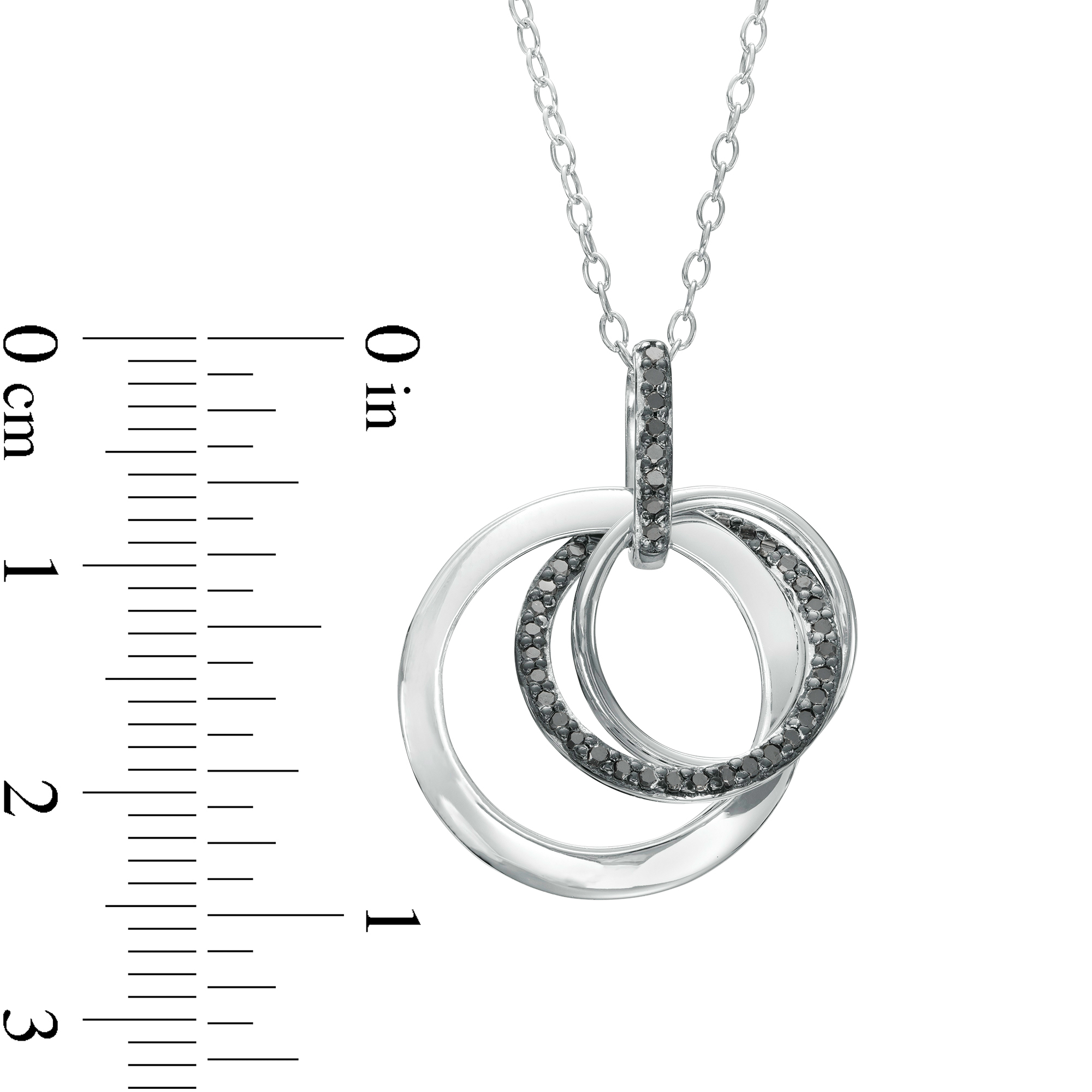 Main Image 3 of 0.21 CT.T.W. Black Diamond Interlocking Circles Trio Pendant in Sterling Silver