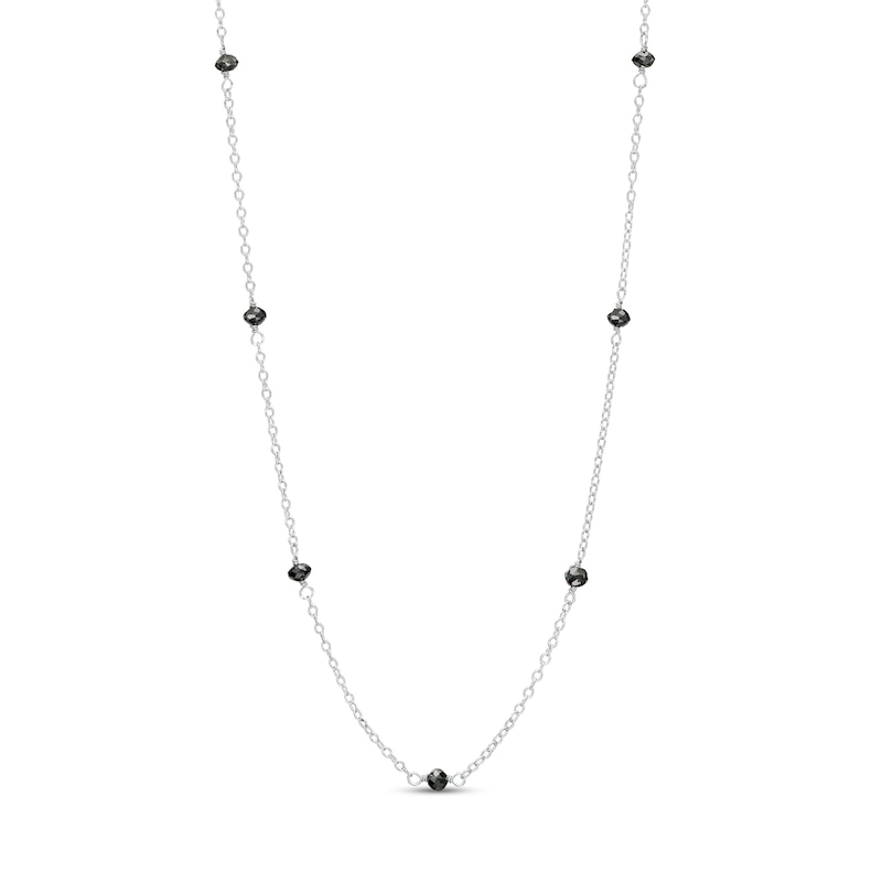 0.98 CT. T.W. Black Diamond Faceted Bead-Style Seven Stone Station Necklace in Sterling Silver
