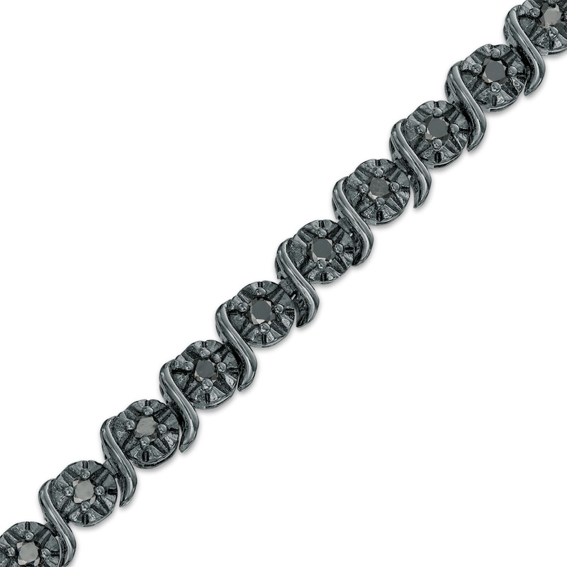 Main Image 1 of 0.95 CT. T.W. Black Diamond "S" Link Tennis Bracelet in Sterling Silver with Black Rhodium - 7.25"