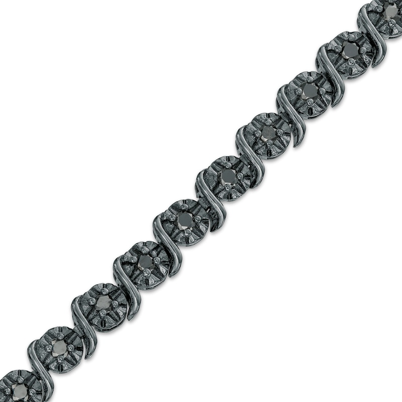 0.95 CT. T.W. Black Diamond "S" Link Tennis Bracelet in Sterling Silver with Black Rhodium - 7.25"