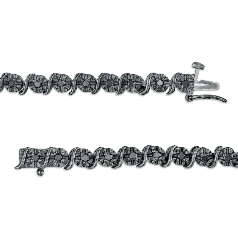 0.95 CT. T.W. Black Diamond "S" Link Tennis Bracelet in Sterling Silver with Black Rhodium - 7.25"