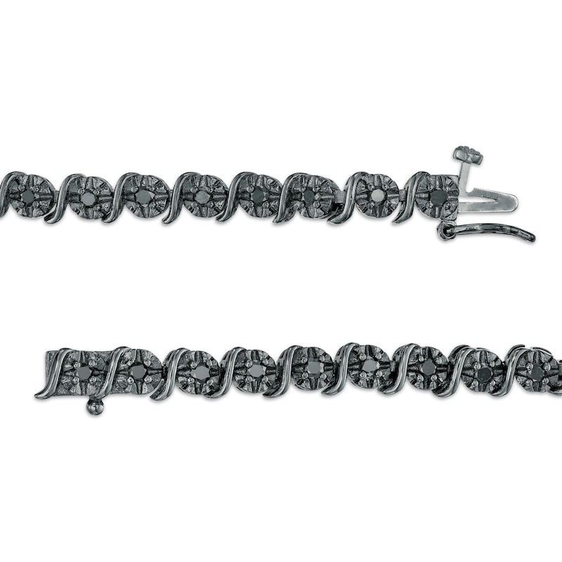 Main Image 3 of 0.95 CT. T.W. Black Diamond "S" Link Tennis Bracelet in Sterling Silver with Black Rhodium - 7.25"