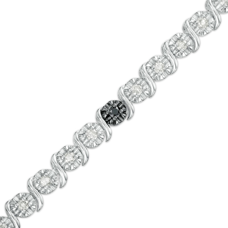 Main Image 1 of 0.95 CT. T.W. Black and White Diamond Five Stone Station "S" Link Tennis Bracelet in Sterling Silver - 7.25"