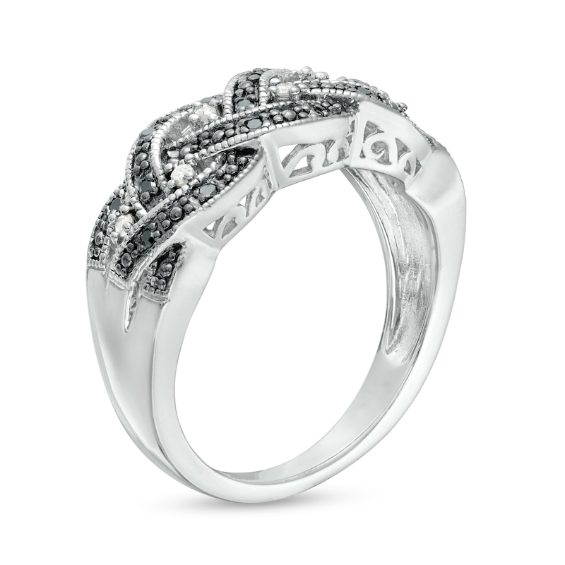 0.16 CT. T.W. Black and White Diamond Beaded Loose Braid Vintage-Style Ring in Sterling Silver and Black Rhodium