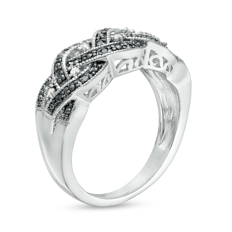 Main Image 3 of 0.16 CT. T.W. Black and White Diamond Beaded Loose Braid Vintage-Style Ring in Sterling Silver and Black Rhodium