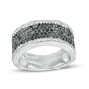 Thumbnail Image 0 of 1.00 CT. T.W. Black and White Diamond Border Multi-Row Band in Sterling Silver